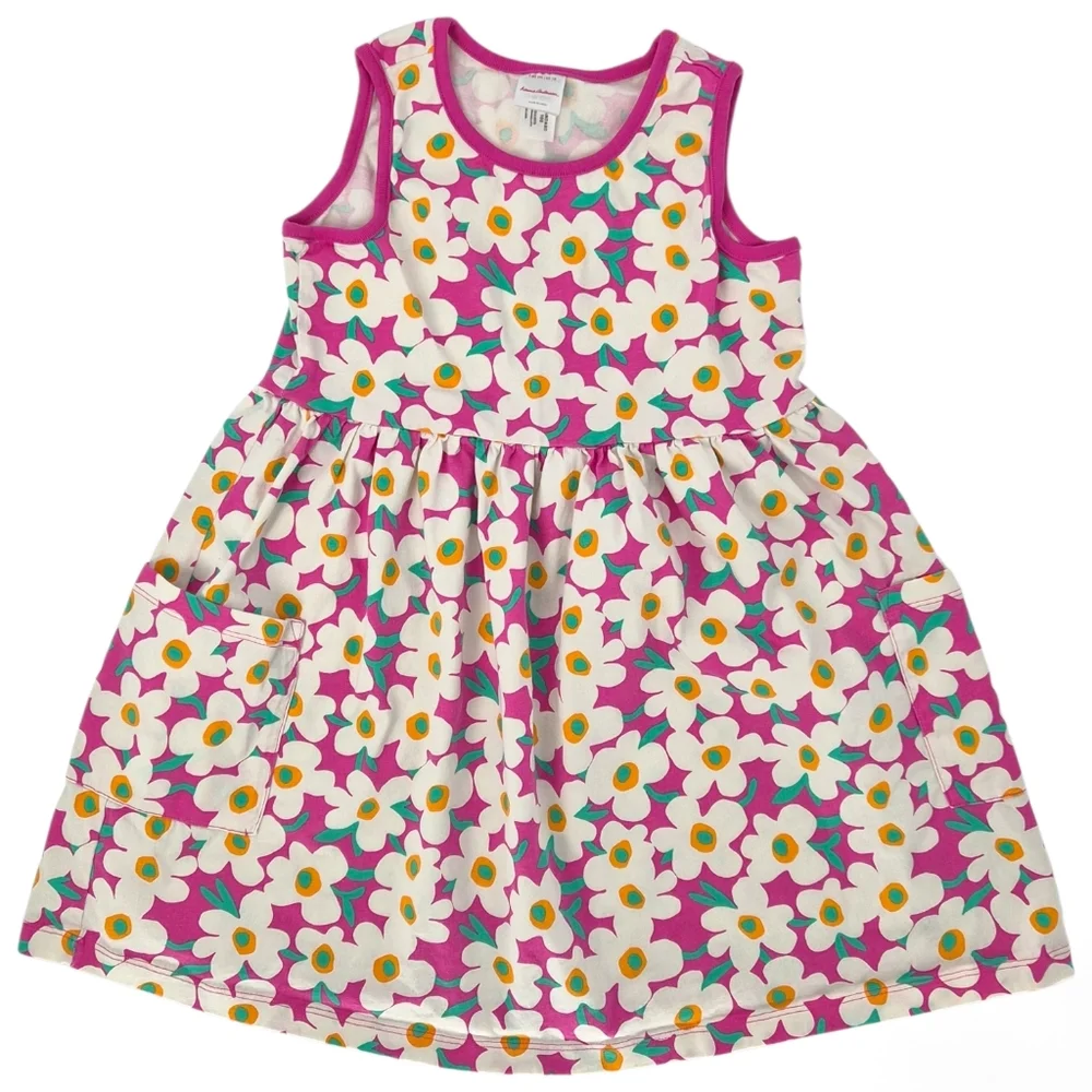 Hanna Anderson Floral Pocket‎ Dress | Pink Retro Daisy Cotton Twirl Dress Sz 10